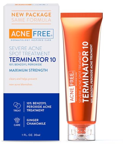 AcneFree Terminator 10 Acne Spot Treatment with Benzoyl Peroxide 10% Maximum Strength Acne Cream Treatment, 1 Ounce - Pack Of 1