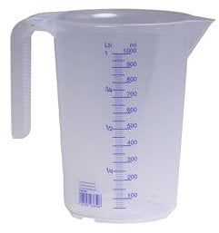 Hünersdorff Verre doseur 1l | polypropylène (PP) | incassable | Compatible Lave-Vaisselle | avec poignée | Transparent avec Graduation Bleue | Mesure 1000ml