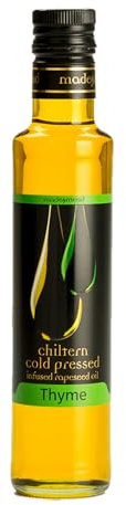 Chiltern Cold Pressed Thyme Infused Rapeseed Oil – 250ml Bottle – Natural Herb Infused Flavour – Cold Pressed – High Smoke Point – Versatile Cooking Oil – British, Healthy & Pure
