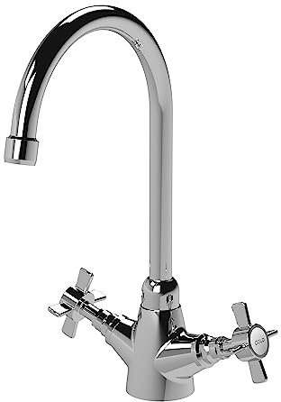 Nuie KB303 ǀ Traditional Kitchen Mono Sink Mixer Tap with Crosshead Handles, 360mm x 220mm, Chrome