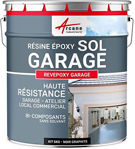 Peinture epoxy garage sol atelier local commercial magasin REVEPOXY GARAGE - 5 kg (jusqu'à 16 m² en 2 couches) Noir Graphite RAL 9011 - ARCANE INDUSTRIES
