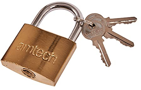 Amtech 50 mm Padlock, Brass-Plated Body with 6 mm Hardened Steel Shackle, Corrosion-Resistant Security for Gates, Lockers and Toolboxes (3 Keys)