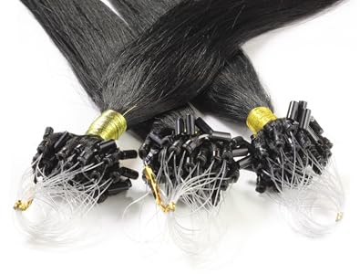 hair2heart Microring Extensions Echthaar glatt 2/0 Schwarz - 25 Strähnen 0.5g 40cm, Echthaar Extensions für dauerhafte Haarverlängerung