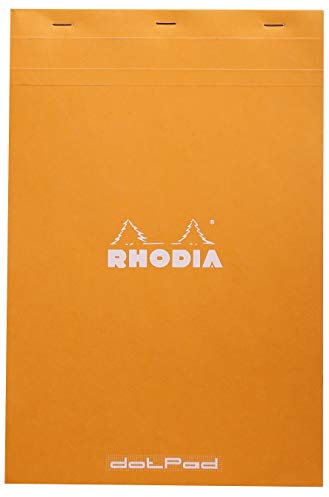Rhodia 19558C - Notizblock / Schreibblock geheftet dotPad No.19 A4+ 21x31,8cm 80 Blätter Dot-Lineatur 80g, abtrennbar und mikroperforiert, mit Kartonrücken, , Orange, 1 Stück