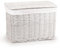 Woodluv Full Steamed Willow Wicker Storage Basket Trunk Chest Hamper with Lidded Cloth Lining, Home Storage Solution for Laundry, Toys, Blankets, and More, Medium, White