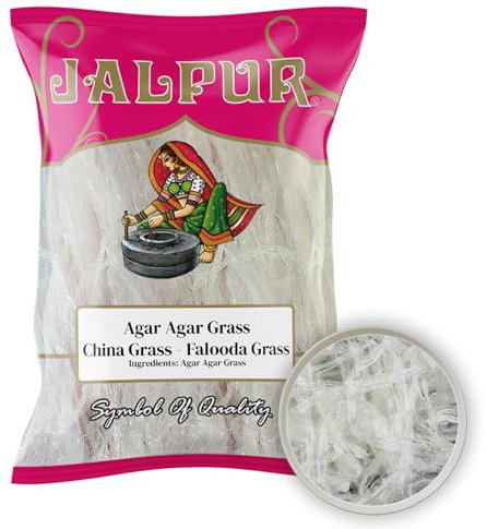 JALPUR MILLERS Agar Agar Grass 50g (200g)- China Grass - Falooda Grass - Natural Vegetarian Gelatin Substitute for Desserts, Jellies, Puddings - Ideal for Asian Sweets - Halal - Non-GMO - No Additives