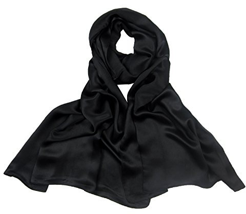 PB-SOAR 100% Seide Seidenschal Schal Halstuch Stola, einfarbiger Schal aus reiner Seide, schlicht und leicht, 8 Farben auswählbar (Schwarz)