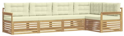 vidaXL Outdoor-Sofagarnitur mit Kissen 6 pcs Weiß und Creme Polyester, Patio Lounge, modernes Sofa für draußen, wetterfestes Gartenmöbel, bequemes Terrassen-Set