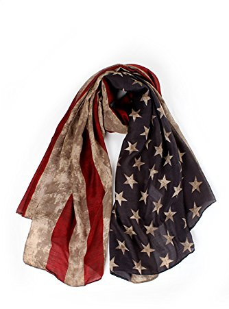 LRRH Damen vintage amerikanische flagge schal, mode premium-patriotisch, rot, weiß und blau american flag unendlichkeit schal-schal Khaki L(41.3 * 70.9 in)