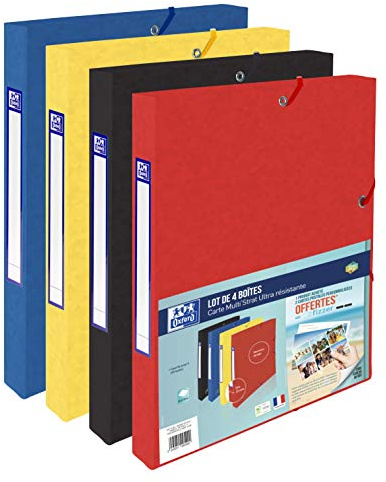 Oxford TopFile+ - Set di 4 scatole per raccoglitori, dorso da 25 mm, formato 24 x 32 cm, per documenti A4, 4 colori assortiti