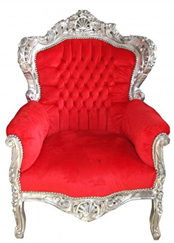 Casa Padrino Barock Sessel 'King' Rot/Silber- Antik Stil