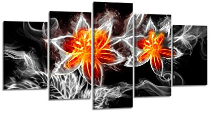 Visario Leinwandbild Feürlilien Rauch Schwarz 200 x 100 cm 5-teilig Direktdruck auf Leinwand mit Holzrahmen Wandbild Kunstdruck XXL Wanddeko für Wohnzimmer Schlafzimmer Artikelnr. 6329