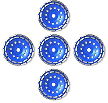 5 Stück QUANTEX Diamant-Schleiftopf 180mm. Diamant-Schleifscheibe doppelreihig mit 22,23mm Standardbohrung geeignet für alle Winkelschleifer, Betonfräse etc. Universal für Beton, Naturstein, Estrich.
