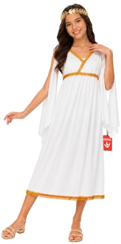 Fun Shack Griechische Göttin Kostüm Mädchen, Antikes Halloween Kostüm | Weißes Kleid im antiken Stil, Fließende Falten, Zum Überziehen, Perfekt für Halloween, Ideal für Rollenspiele