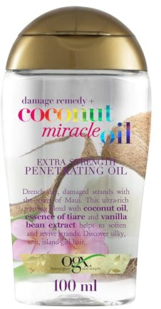OGX Coconut Miracle Oil Extra Strength Penetrating Oil (100 ml), feuchtigkeitsspendendes Haaröl für trockenes, geschädigtes, sprödes Haar mit Kokosöl, Essenz der Tiare & Vanilleschotenextrakt