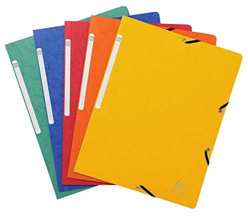 Exacompta 55410E Packung mit 10 Eckspannmappen aus Manila-Karton 355g, ideal für Dokumente DIN A4, Rückenetikett, 10 Stück sortiert