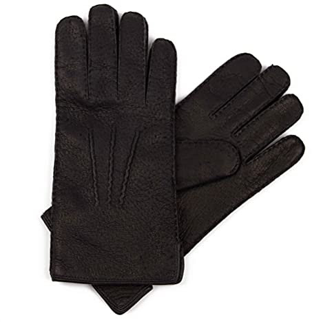 Hand Gewand by Weikert Lederhandschuhe aus Peccary Leder mit sehr weichem Alpaccafutter, Pekari, Winterhandschuhe für Damen & Herren, schwarz 8,5