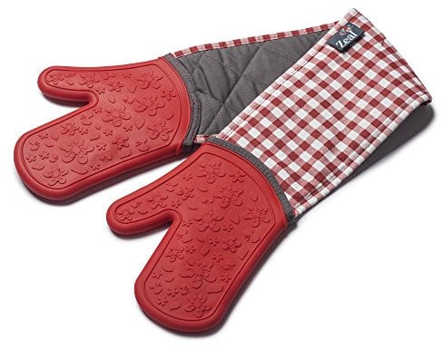 Zeal Silicone Heavy Duty Double Oven Gloves Mitts, Red (94 cm Long) – Gingham