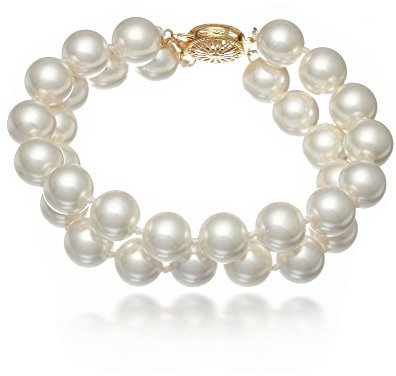 Schmuckwilli 2-reihig Perlenarmband für Damen & Mädchen - 20cm Länge mit 10mm großen weißen runden Perlen - Elegante Armband mit Muschelkernperlen MK Perlen für jeden Anlass - Perlenarmreife Frauen