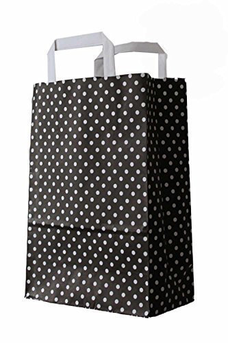 250 farbige Papiertragetaschen Papiertaschen Tüten Papiertüten Tragetaschen Shopper schwarz-weiß gepunktet 22 + 11 x 31 cm 90 g/qm