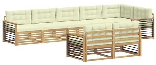 vidaXL Outdoor-Sofagarnitur mit Kissen 8 pcs Weiß und Creme Polyester, Akazienmöbel, modernes Sofa-Set für den Außenbereich, Gartenliege und modulare Sitzgelegenheit, Flexibler Entspannungsbereich