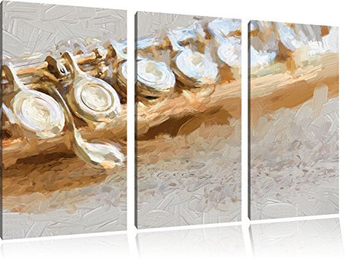 Pixxprint Detailaufnahme Einer Querflöte, Leinwandbild 3 Teilig, Gesamtmaß: 120x80cm, Wandbild, Dekoration, fertig gespannt, Kein Poster