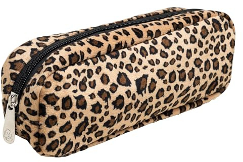 Exacompta - Ref. 52810E – 1 rechteckiges Federmäppchen mit Leopardenmuster aus Kunstfell – komplett mit Polyester gefüttert – Maße 22 x 6 x 8 cm