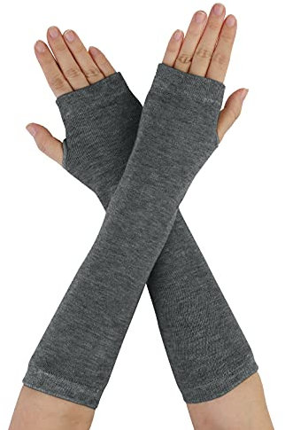 sourcing map Damen 1Paar Gestrickt Elastisch Fingerlos Ärmelschoner Armstulpen Dunkelgrau