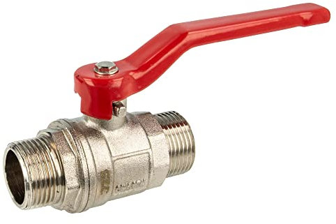 tecuro Kugelhahn, beidseitig Außengewinde G 1 1/2 Zoll (DN 40) Stahlhebel lang, Messing vernickelt