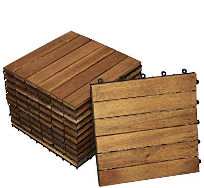 SAM Terrassenfliese 01, Akazienholz geölt, 88 klick-Fliesen für 8m², 30x30cm, Garten- Bodenbelag mit Drainage