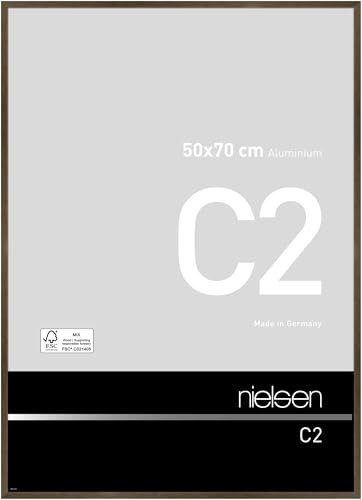 nielsen Bilderrahmen, 50 x 70 cm, Aluminium, Walnuss matt, Posterrahmen zum Aufhängen im Hoch- & Querformat, Echtglas, C2