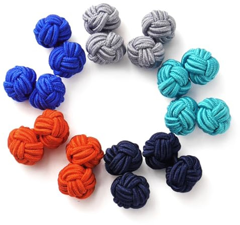HONEY BEAR 5 Paar Herren/Damen Seide Stoff Knoten Seidenknoten Manschettenknöpfe Set mit Box (Orange Blau Schwarz mit Box)