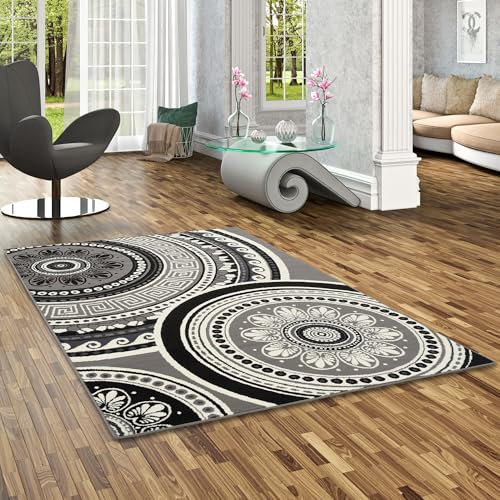 Trendline Teppich Mandala Schwarz Creme in 4 Größen