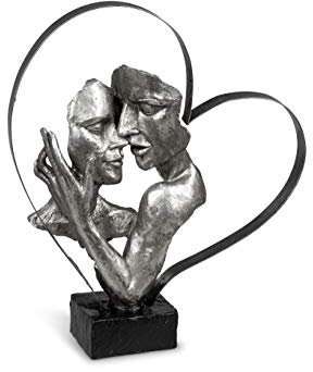 Moderne und exklusive Skulptur Liebespaar im Herz aus Keramik bronze/silber Höhe 37 cm.