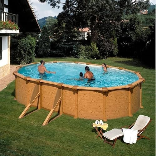 Kit piscine hors sol acier aspect bois 6,10mx3,75x1,32 renforts