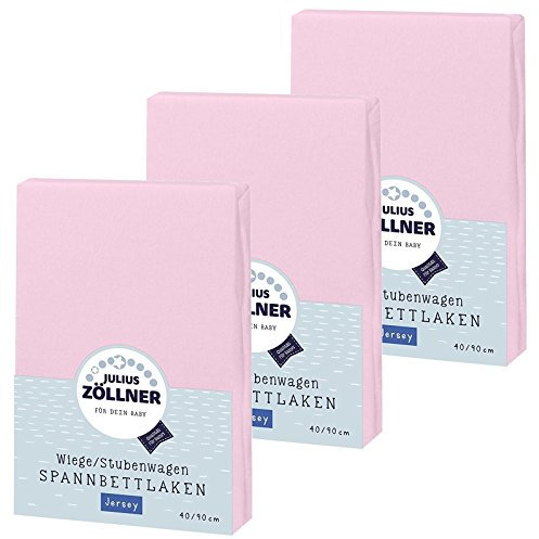 Julius Zöllner Spannbetttuch Jersey 90x40 Rosa 3er Pack