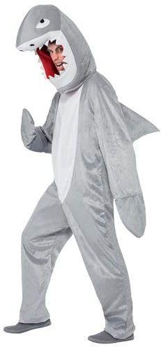 Smiffys Shark Costume, Grey with Bodysuit and Hood, Party Animals Fancy Dress, Animal Dress Up Costumes