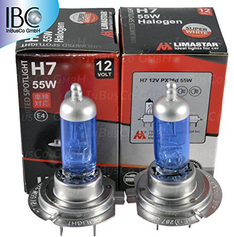 INBUSCO 2X H7 Autolampen 55 Watt 12V Halogen LAMPEN BIRNEN E-PRÜFZEICHEN BIOLIGHT Original LIMASTAR SUPER White Xonen Weiß