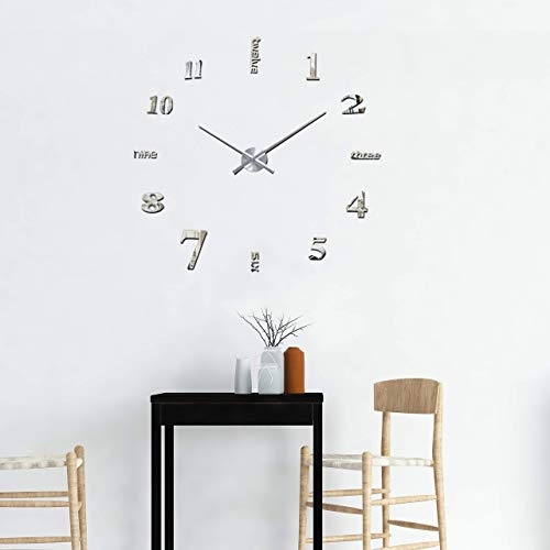 Arabic and English Numbers Luxury DIY Wall Clock - Home Decoration, 120cm x 120cm, PVC, No Removable, Silver