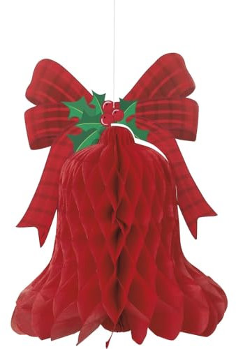 Unique Party 63550 - 40cm Hanging Honeycomb Red Bell Christmas Decoration, 15