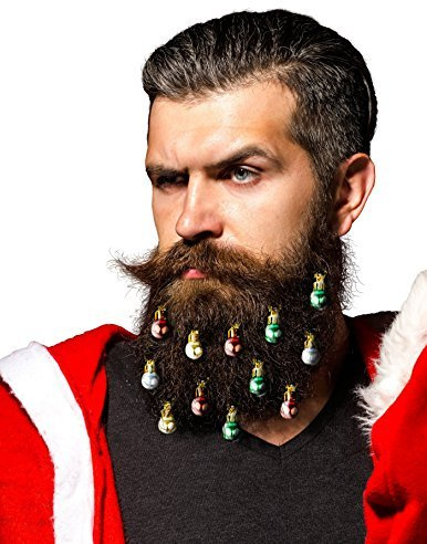 Beardaments Skäggprydnader – de ursprungliga 12 st färgglada julgranshårskulorna för män i semesterandan, lätt att fästa mini-mustasch, sidobrännor, festlig röd, grön, guld, silverblandning