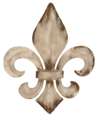Deco 79 Wanddekoration aus Metall, Fleur de Lis, mit Distressing, 63,5 x 2,5 x 76,2 cm, Weiß