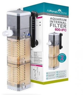 allpondsolutions Fish Tank Filter, 600-IFC Clear Internal Aquarium Submersible Water Filter for Small Coldwater or Tropical Aquariums for Tanks Up to 110 Litres – Include Flow Adjuster