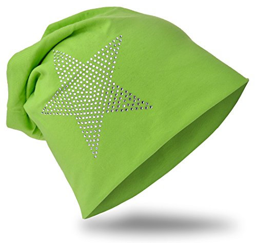 Miobo Kinder Slouch Beanie Mütze,Baumwolle,Strass Stern Grün 48