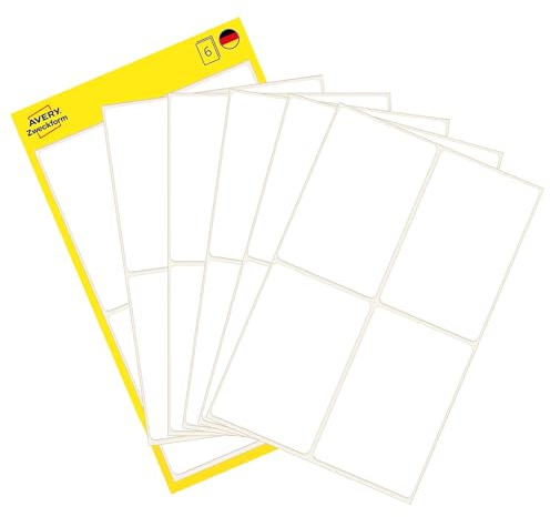 AVERY Zweckform 3087 Haushaltsetiketten selbstklebend (54x35 mm, 24 Aufkleber auf 6 Bogen, Vielzweck-Etiketten für Haushalt, Schule und Büro zum Beschriften und Kennzeichnen) blanko, weiß