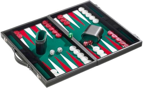 Philos 1722 - Backgammon Filzinlet grün-weiß-rot, groß, Koffer Kunstleder