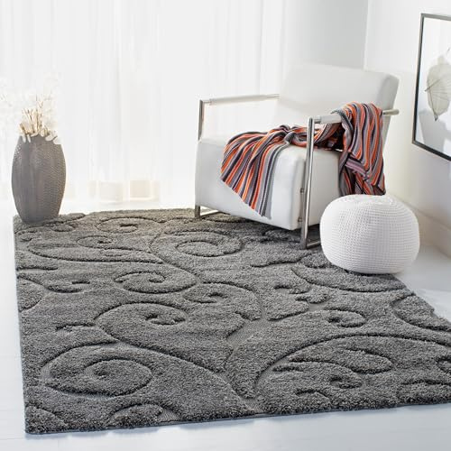 SAFAVIEH Florida Shag Collection Accent Rug - 3'3 x 5'3, Grey, Scroll Design, Non-Shedding & Easy Care, High-Low Plush Pile, Ideal for Living Room, Bedroom, Dining Space (SG455-8013)