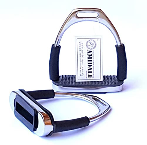 Amidale Flexi Safety Stirrups Horse Riding Bendy Irons Stainless Steel Black Treads 4.5 Inches