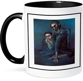 3dRose Mug_57639_4 Picasso Painting The Old Jew 1900 in zweifarbiger schwarzer Tasse, 325 ml, Mehrfarbig