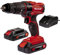 Einhell TC-CD 18-2 Li-i (2x1,5 Ah) Trapano avvitatore con percussione a batteria (2 x 18 V, 1,5 Ah, Li-Ion, tempo ricarica 1 h, 2 velocità, vel. 1 giri min. 0-350, vel. 2 giri min. 0-1250, torsione 40 Nm, mandrino 13mm, incl. 2 batteria 1,5 Ah, caricabatterie e valigetta)